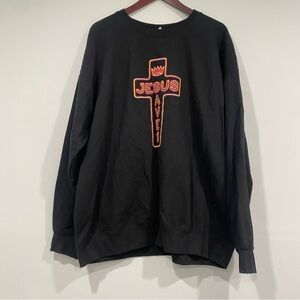 Kerusso Black Crewneck Sweater "Jesus Saves" Unisex Size 3XL